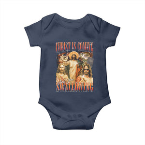 Christ Is Coming Are You Swallowing Baby Onesie Funny Offensive Jesus Christian TS11 Navy Print Your Wear