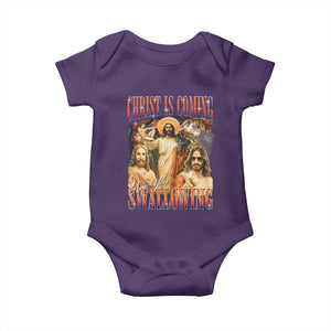 Christ Is Coming Are You Swallowing Baby Onesie Funny Offensive Jesus Christian TS11 Purple Print Your Wear