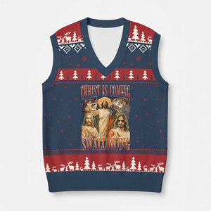 Christ Is Coming Are You Swallowing V-Neck Knit Sweater Vest Funny Offensive Jesus Christian TS11 Navy Red Print Your Wear