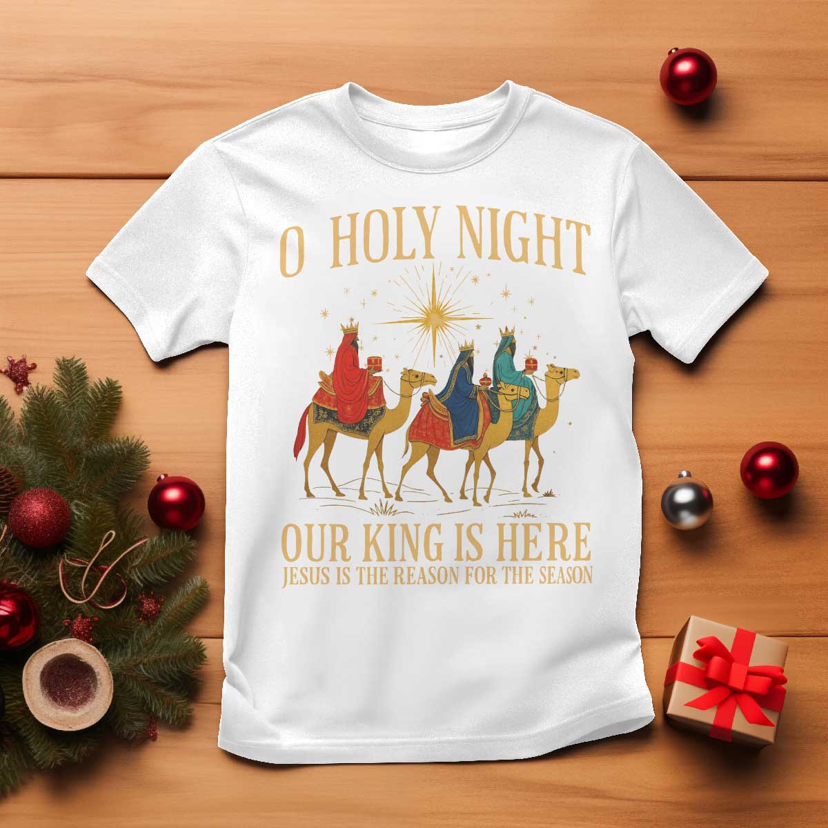 O Holy Night Our King Is Here Jesus Is The Reason T Shirt Christian Religious Xmas TS11 White Print Your Wear