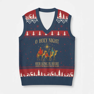 O Holy Night Our King Is Here Jesus Is The Reason V-Neck Knit Sweater Vest Christian Religious Xmas TS11 Navy Red Print Your Wear