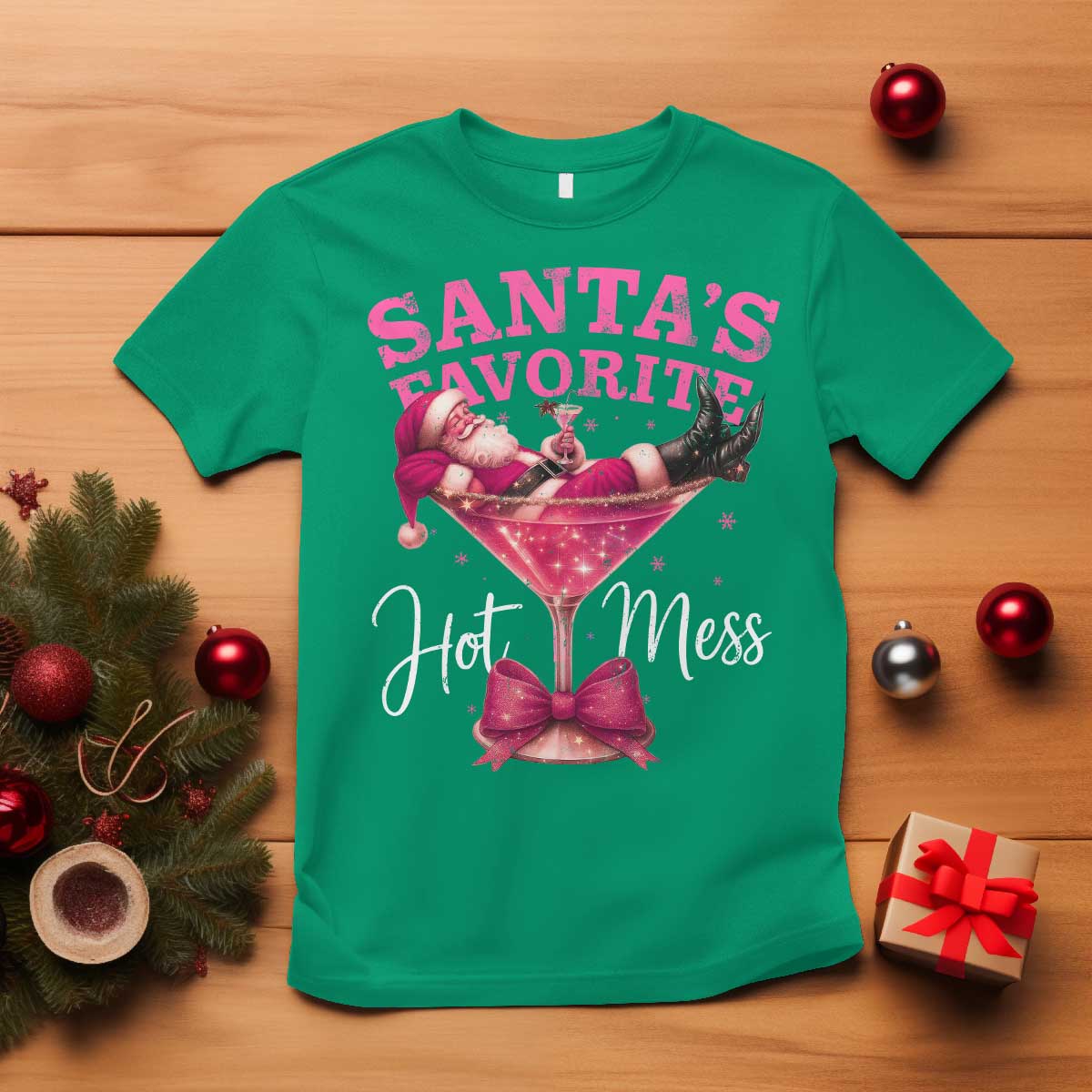 Funny Christmas Santas Favorite Hot Mess T Shirt Xmas Drinking Party TS11 Irish Green Print Your Wear