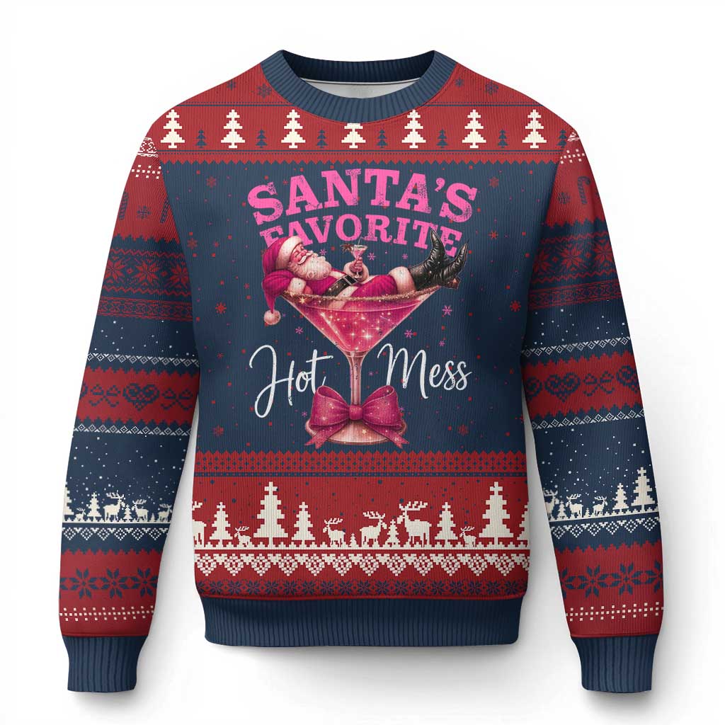 Funny Xmas Santas Favorite Hot Mess Ugly Christmas Sweater Xmas Drinking Party TS11 Navy Red Print Your Wear