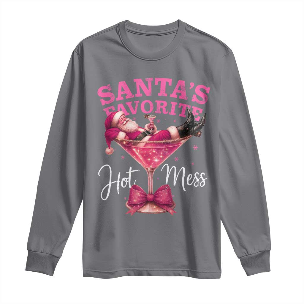 Funny Christmas Santas Favorite Hot Mess Long Sleeve Shirt Xmas Drinking Party TS11 Charcoal Print Your Wear