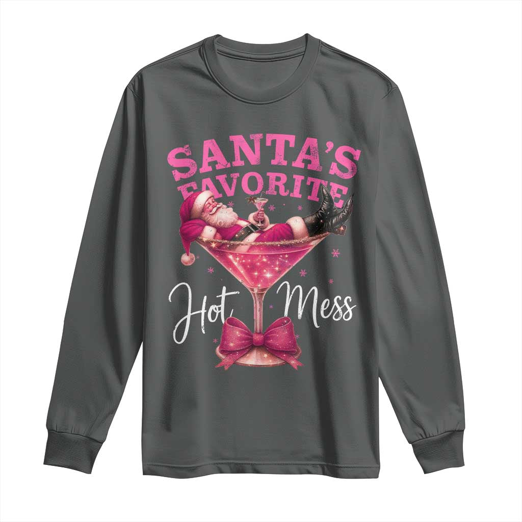 Funny Christmas Santas Favorite Hot Mess Long Sleeve Shirt Xmas Drinking Party TS11 Dark Heather Print Your Wear