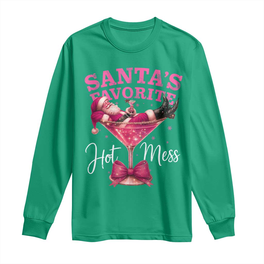 Funny Christmas Santas Favorite Hot Mess Long Sleeve Shirt Xmas Drinking Party TS11 Irish Green Print Your Wear