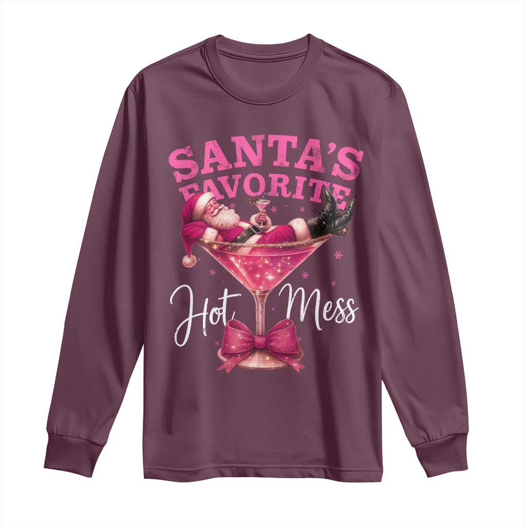 Funny Christmas Santas Favorite Hot Mess Long Sleeve Shirt Xmas Drinking Party TS11 Maroon Print Your Wear