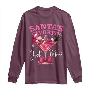 Funny Christmas Santas Favorite Hot Mess Long Sleeve Shirt Xmas Drinking Party TS11 Maroon Print Your Wear