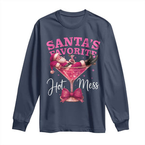 Funny Christmas Santas Favorite Hot Mess Long Sleeve Shirt Xmas Drinking Party TS11 Navy Print Your Wear