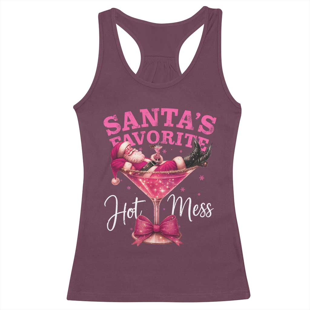 Funny Christmas Santas Favorite Hot Mess Racerback Tank Top Xmas Drinking Party TS11 Maroon Print Your Wear