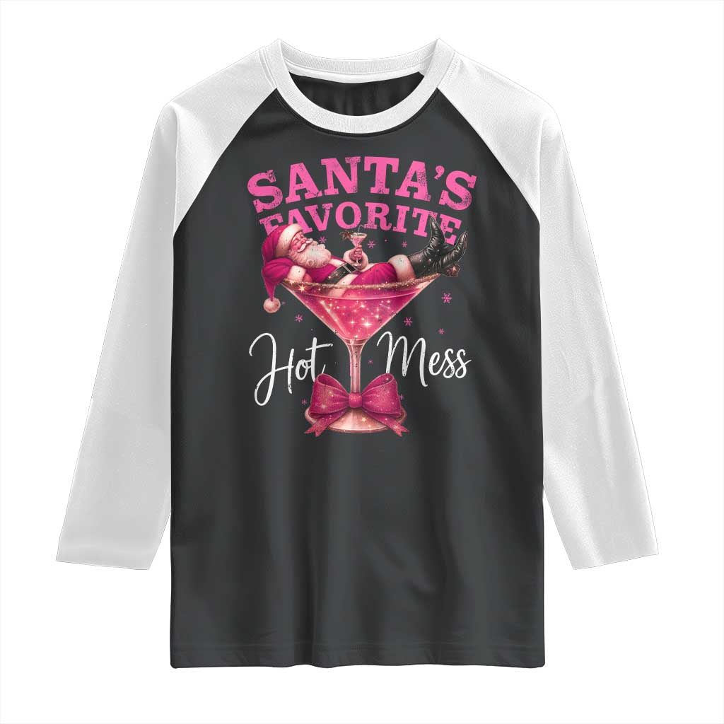Funny Christmas Santas Favorite Hot Mess Raglan Shirt Xmas Drinking Party TS11 Black White Print Your Wear