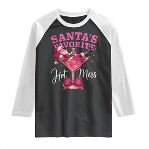 Funny Christmas Santas Favorite Hot Mess Raglan Shirt Xmas Drinking Party TS11 Black White Print Your Wear