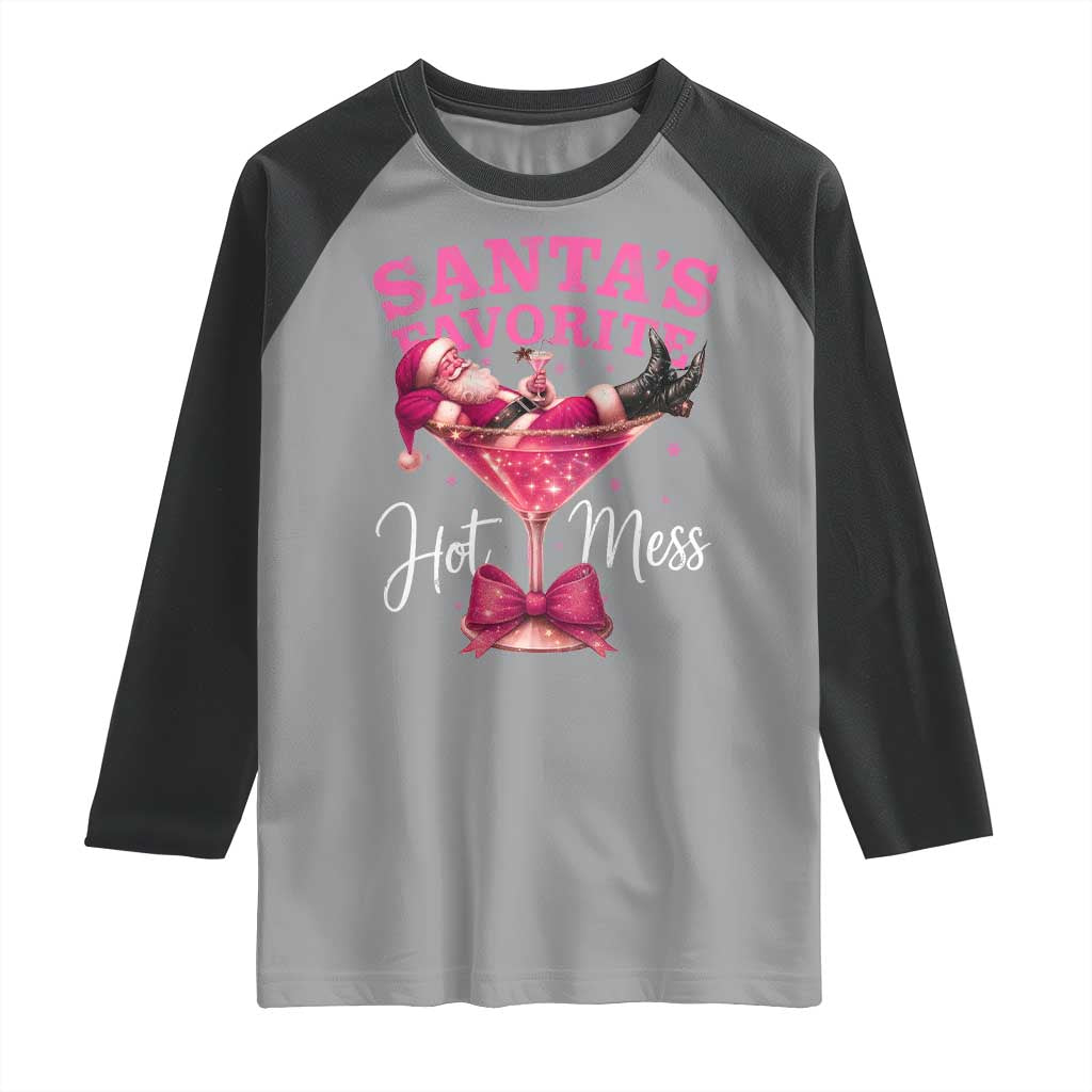 Funny Christmas Santas Favorite Hot Mess Raglan Shirt Xmas Drinking Party TS11 Sport Gray Black Print Your Wear