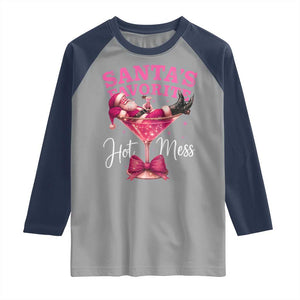 Funny Christmas Santas Favorite Hot Mess Raglan Shirt Xmas Drinking Party TS11 Sport Gray Navy Print Your Wear