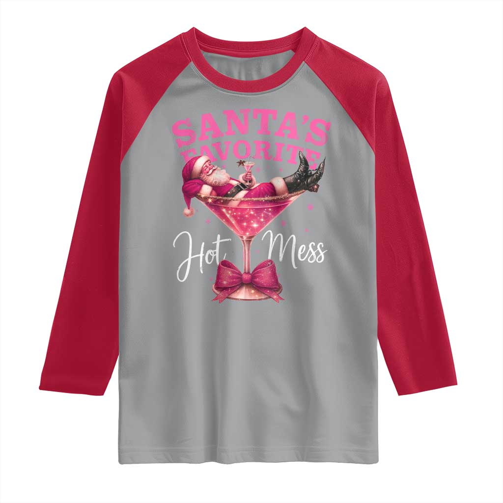 Funny Christmas Santas Favorite Hot Mess Raglan Shirt Xmas Drinking Party TS11 Sport Gray Red Print Your Wear