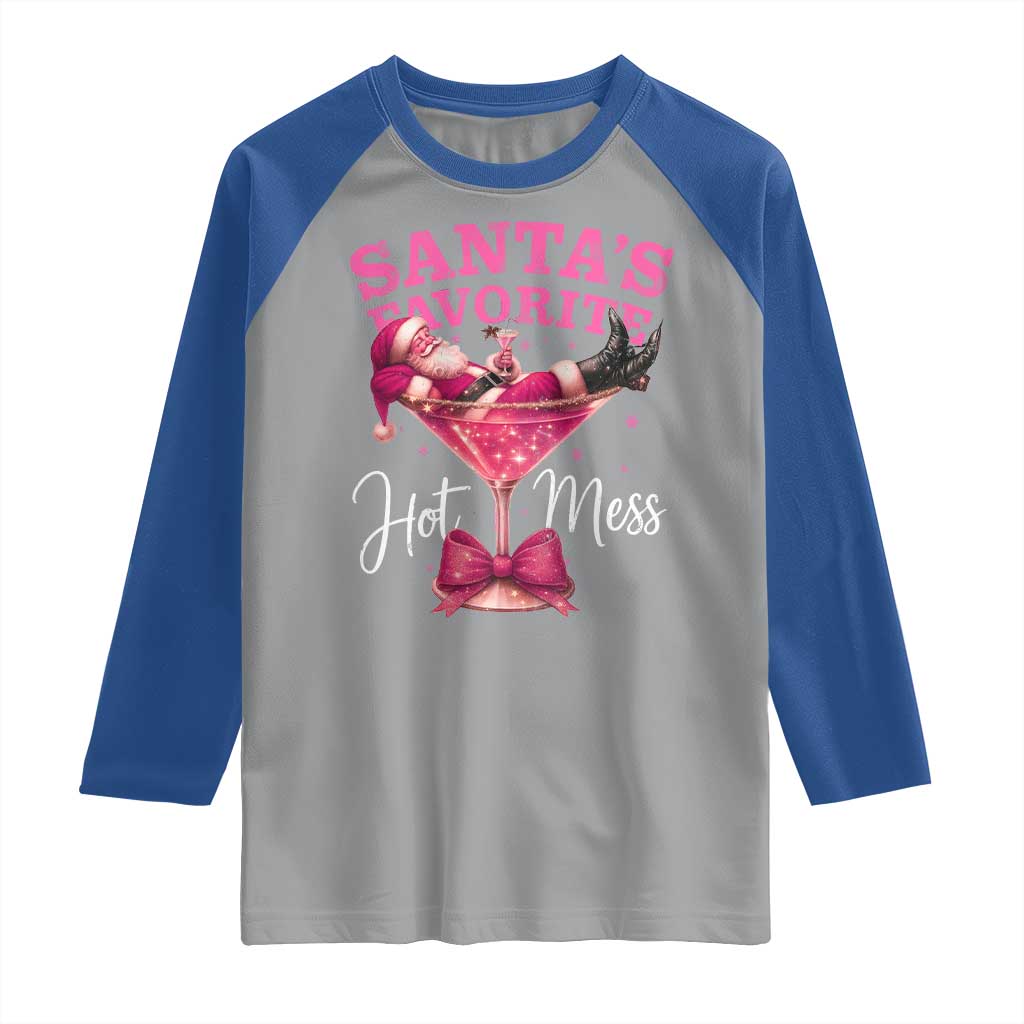 Funny Christmas Santas Favorite Hot Mess Raglan Shirt Xmas Drinking Party TS11 Sport Gray Royal Print Your Wear