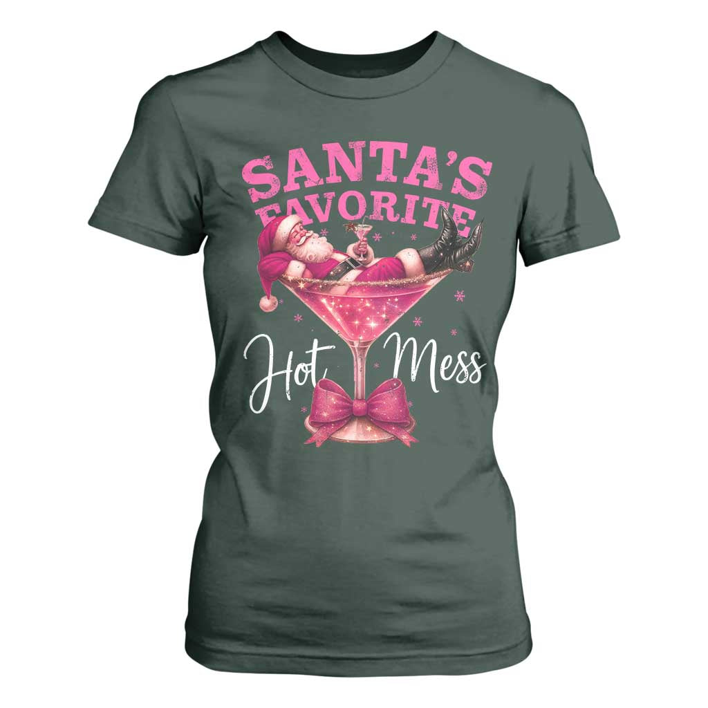 Funny Christmas Santas Favorite Hot Mess T Shirt For Women Xmas Drinking Party TS11 Dark Forest Green Print Your Wear