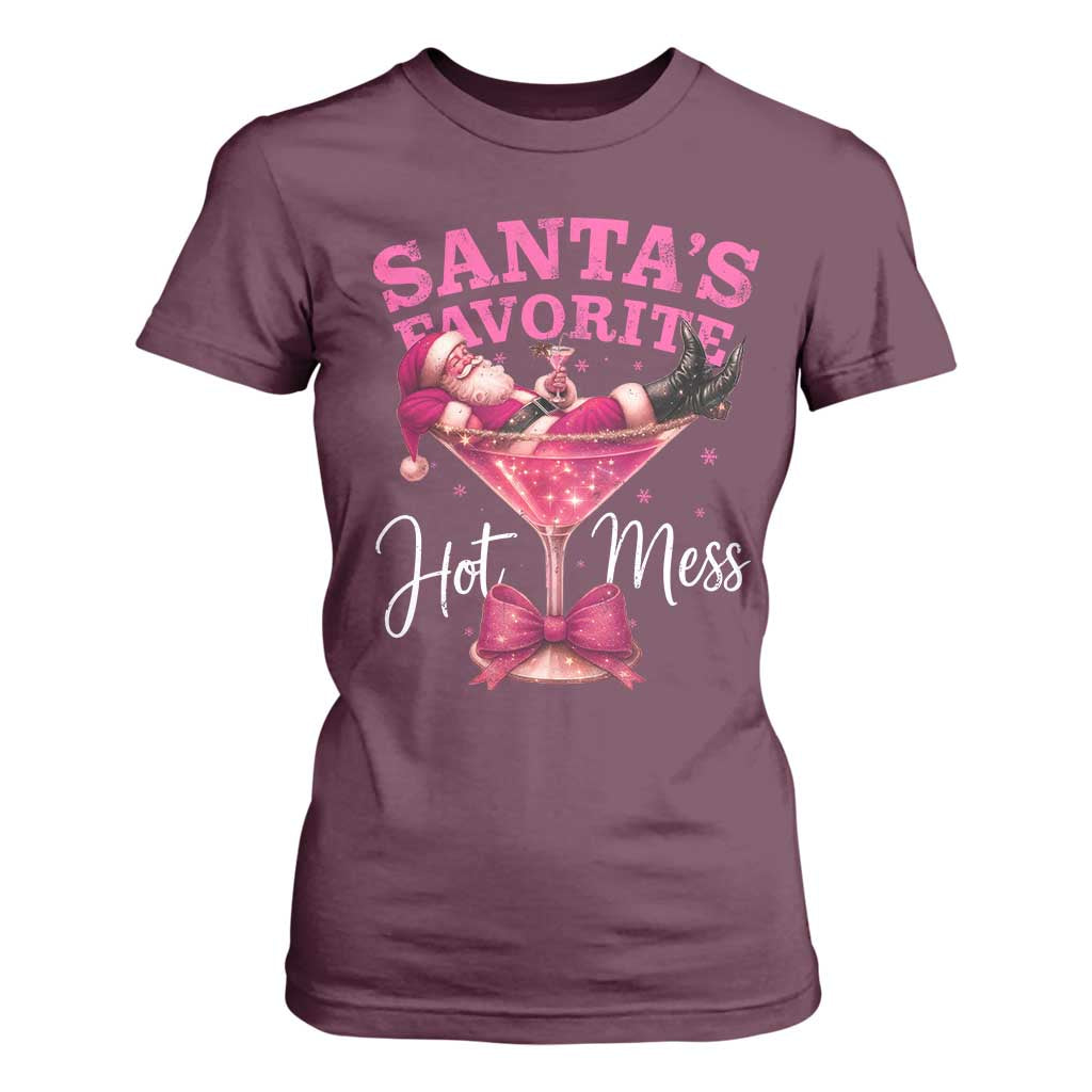 Funny Christmas Santas Favorite Hot Mess T Shirt For Women Xmas Drinking Party TS11 Maroon Print Your Wear