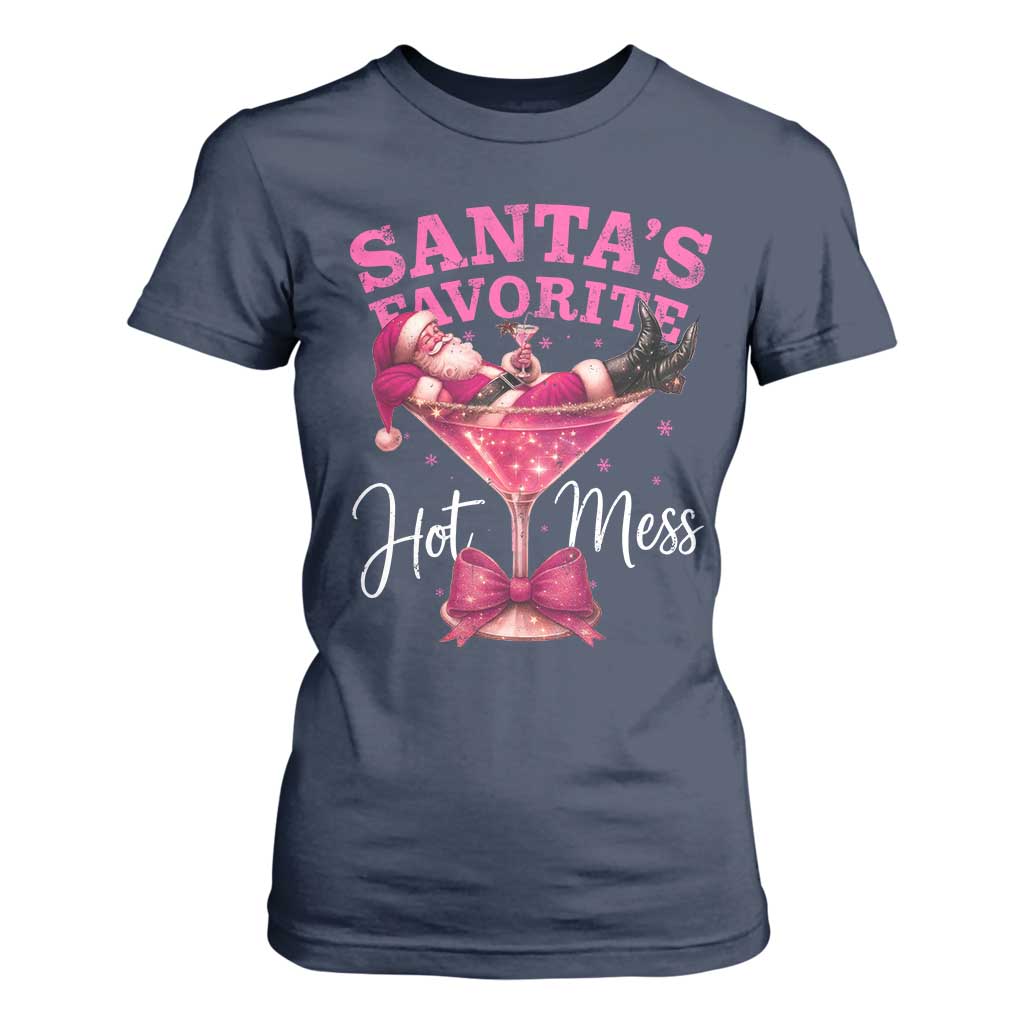 Funny Christmas Santas Favorite Hot Mess T Shirt For Women Xmas Drinking Party TS11 Navy Print Your Wear