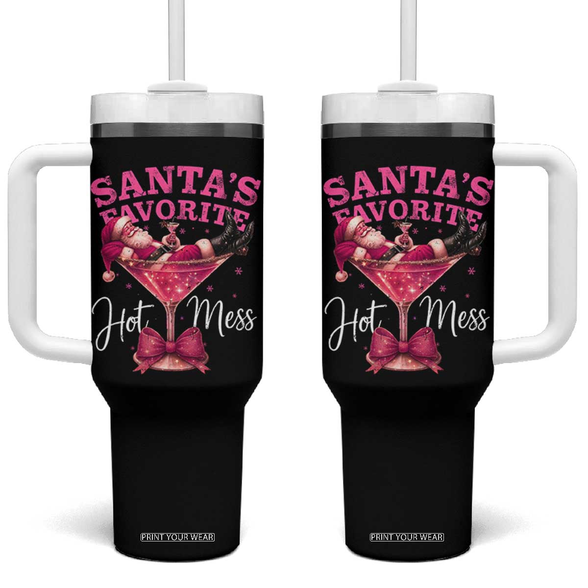 Funny Christmas Santas Favorite Hot Mess Tumbler With Handle Xmas Drinking Party TS11 One Size: 40 oz Black Print Your Wear