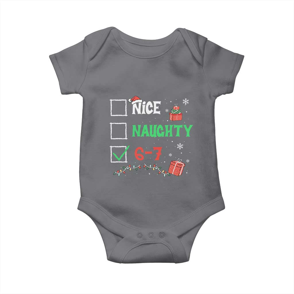Funny 67 Christmas Baby Onesie Nice Naughty 67 Xmas Checklist TS11 Charcoal Print Your Wear