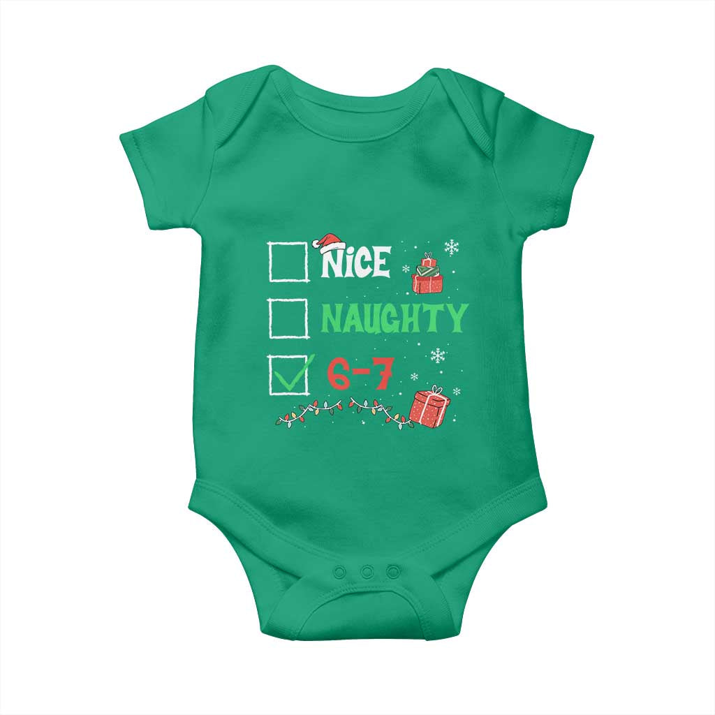 Funny 67 Christmas Baby Onesie Nice Naughty 67 Xmas Checklist TS11 Irish Green Print Your Wear