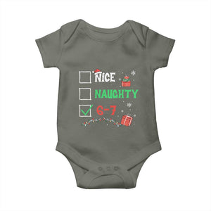 Funny 67 Christmas Baby Onesie Nice Naughty 67 Xmas Checklist TS11 Military Green Print Your Wear