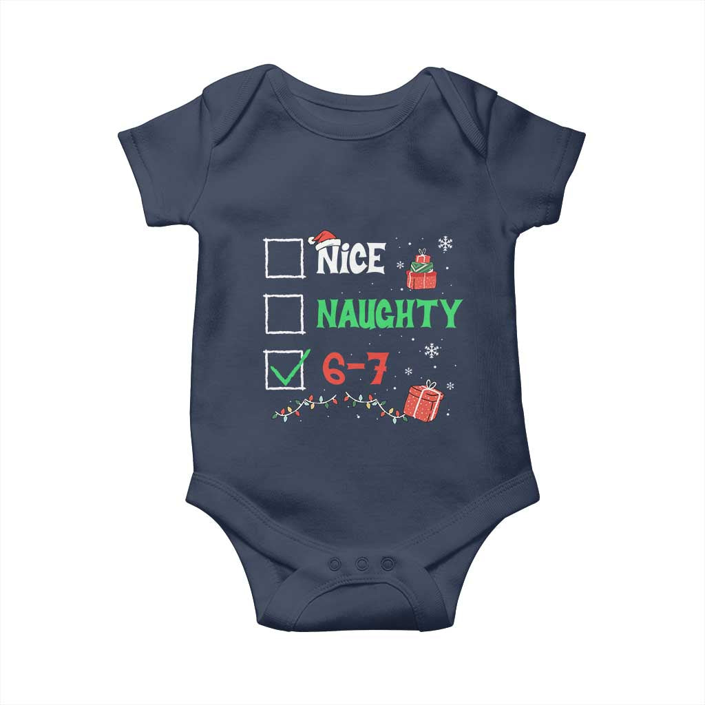 Funny 67 Christmas Baby Onesie Nice Naughty 67 Xmas Checklist TS11 Navy Print Your Wear