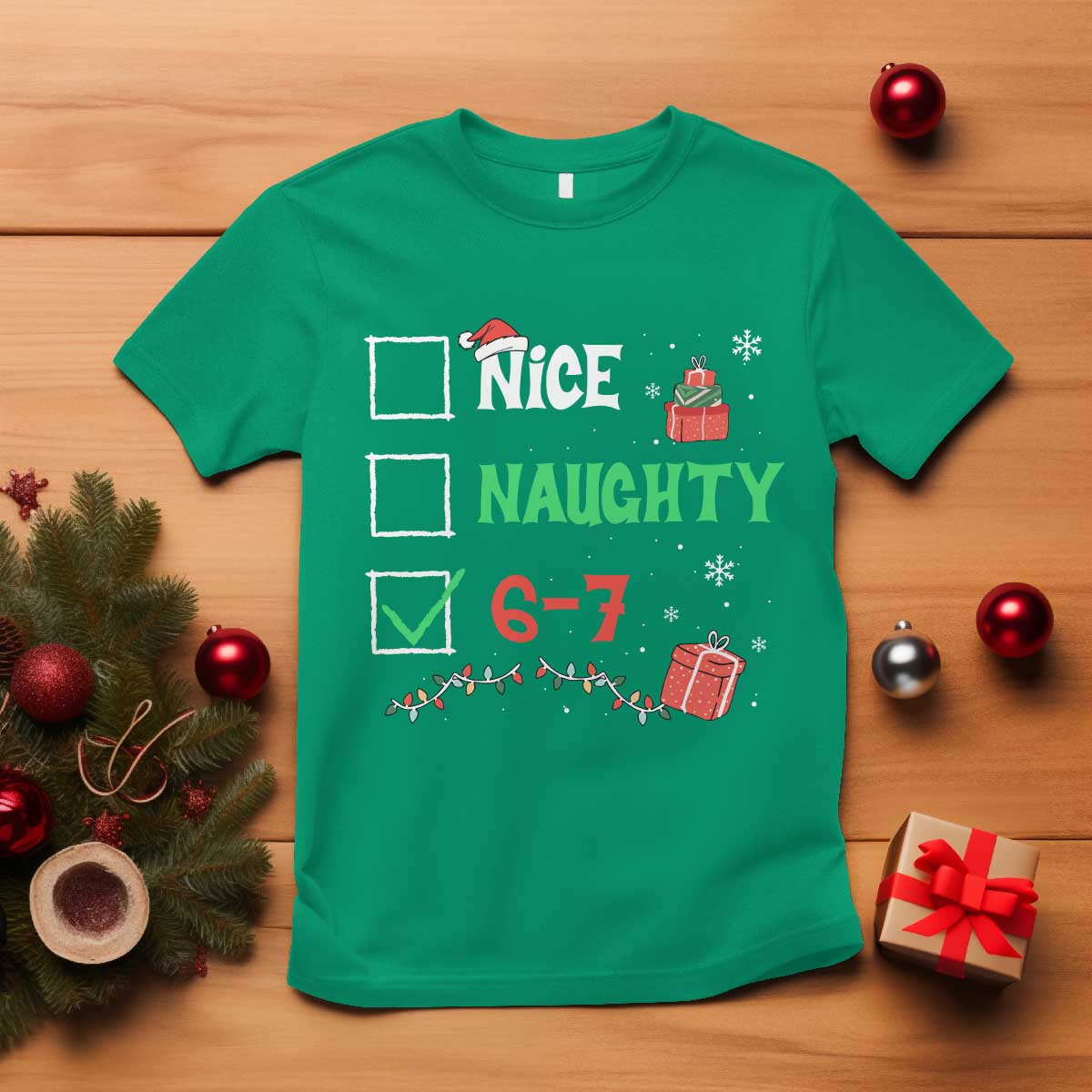 Funny 67 Christmas T Shirt Nice Naughty 67 Xmas Checklist TS11 Irish Green Print Your Wear
