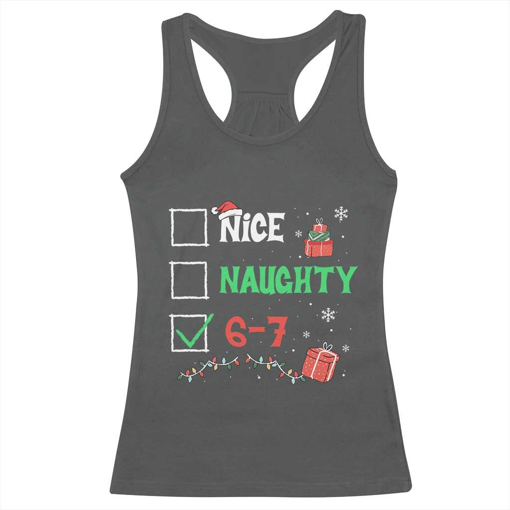 Funny 67 Christmas Racerback Tank Top Nice Naughty 67 Xmas Checklist TS11 Dark Heather Print Your Wear