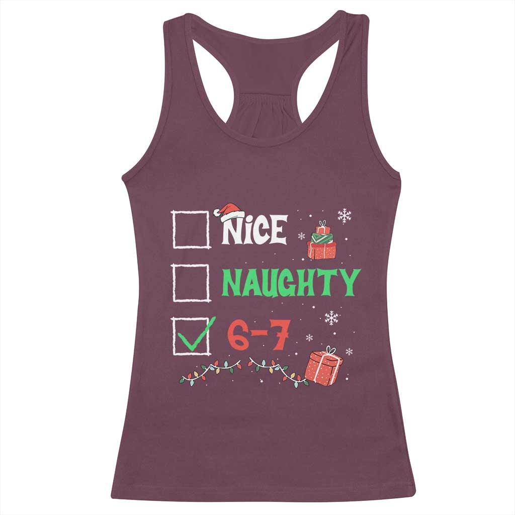 Funny 67 Christmas Racerback Tank Top Nice Naughty 67 Xmas Checklist TS11 Maroon Print Your Wear