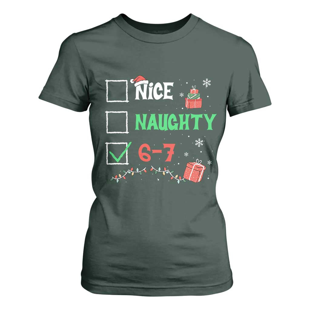 Funny 67 Christmas T Shirt For Women Nice Naughty 67 Xmas Checklist TS11 Dark Forest Green Print Your Wear