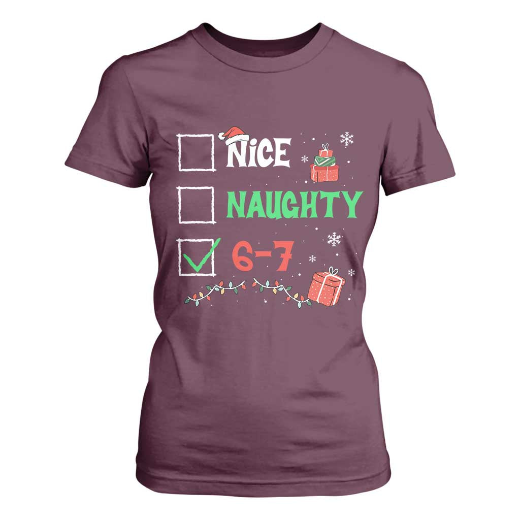 Funny 67 Christmas T Shirt For Women Nice Naughty 67 Xmas Checklist TS11 Maroon Print Your Wear