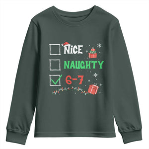 Funny 67 Christmas Youth Sweatshirt Nice Naughty 67 Xmas Checklist TS11 Dark Forest Green Print Your Wear