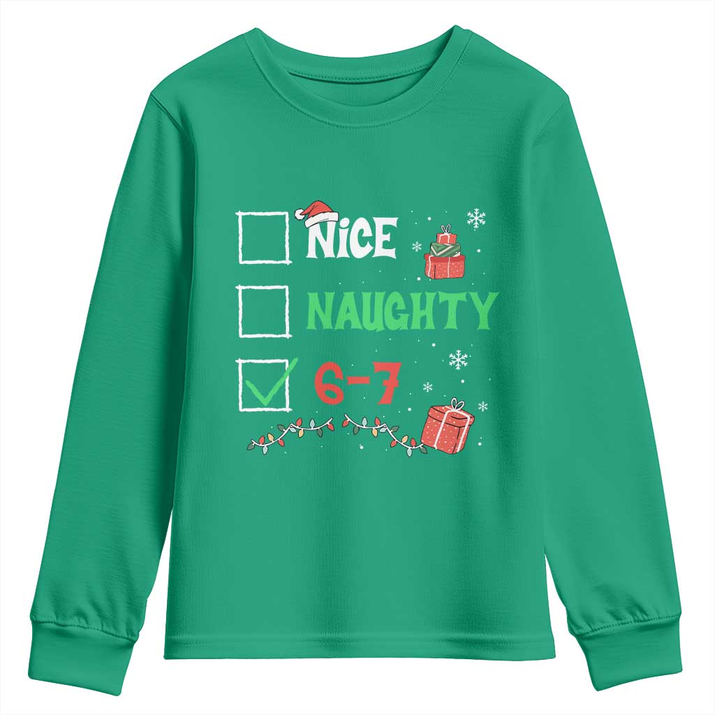 Funny 67 Christmas Youth Sweatshirt Nice Naughty 67 Xmas Checklist TS11 Irish Green Print Your Wear