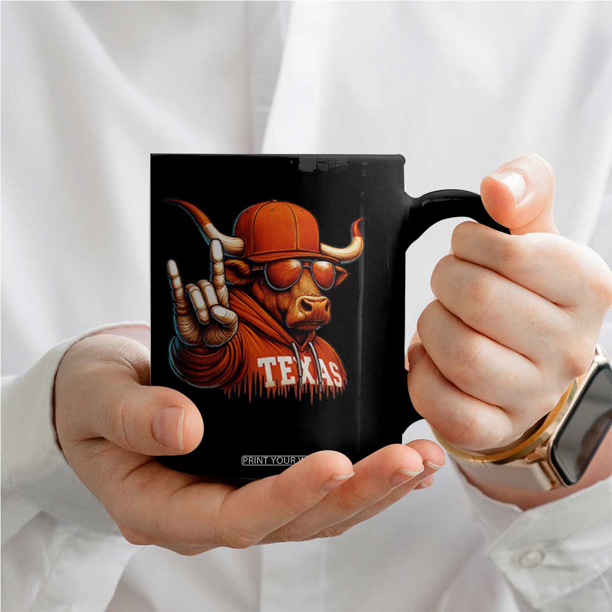 TFL Football Lover Coffee Mug Orange Cow Rock Hand Sign TS11 Print Your Wear