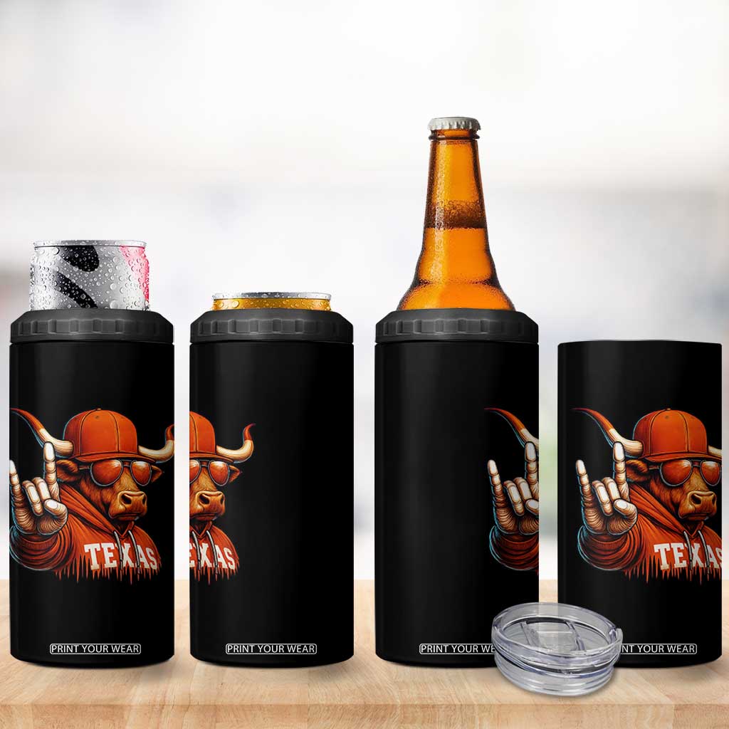 Texas Fan 4 in 1 Can Cooler Tumbler Orange Longhorns Cow Texas Pride Sport Lover TS11 Print Your Wear