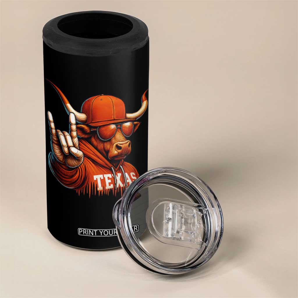 Texas Fan 4 in 1 Can Cooler Tumbler Orange Longhorns Cow Texas Pride Sport Lover TS11 Print Your Wear