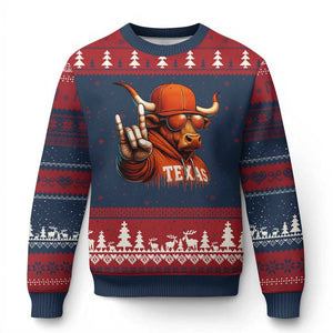 TFL Football Lover Ugly Christmas Sweater Orange Cow Rock Hand Sign TS11 Navy Red Print Your Wear