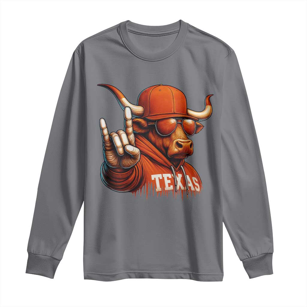 TFL Football Lover Long Sleeve Shirt Orange Cow Rock Hand Sign TS11 Charcoal Print Your Wear
