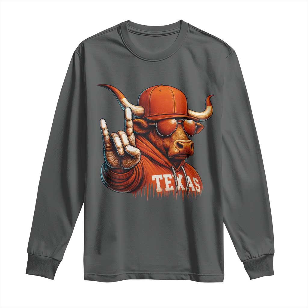 TFL Football Lover Long Sleeve Shirt Orange Cow Rock Hand Sign TS11 Dark Heather Print Your Wear