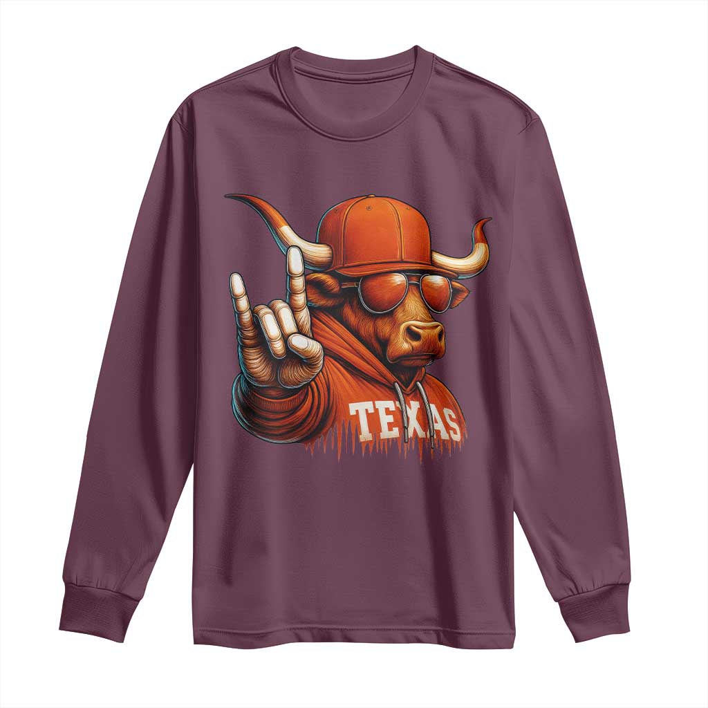 TFL Football Lover Long Sleeve Shirt Orange Cow Rock Hand Sign TS11 Maroon Print Your Wear