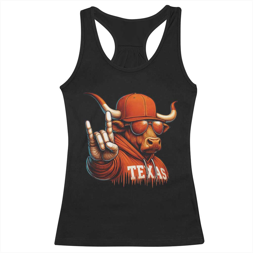 TFL Football Lover Racerback Tank Top Orange Cow Rock Hand Sign TS11 Black Print Your Wear