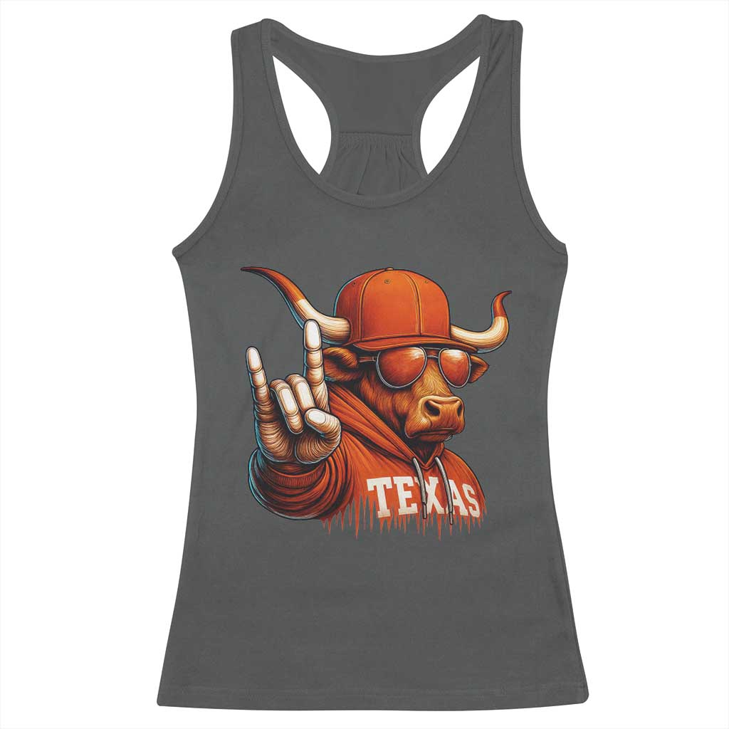 TFL Football Lover Racerback Tank Top Orange Cow Rock Hand Sign TS11 Dark Heather Print Your Wear