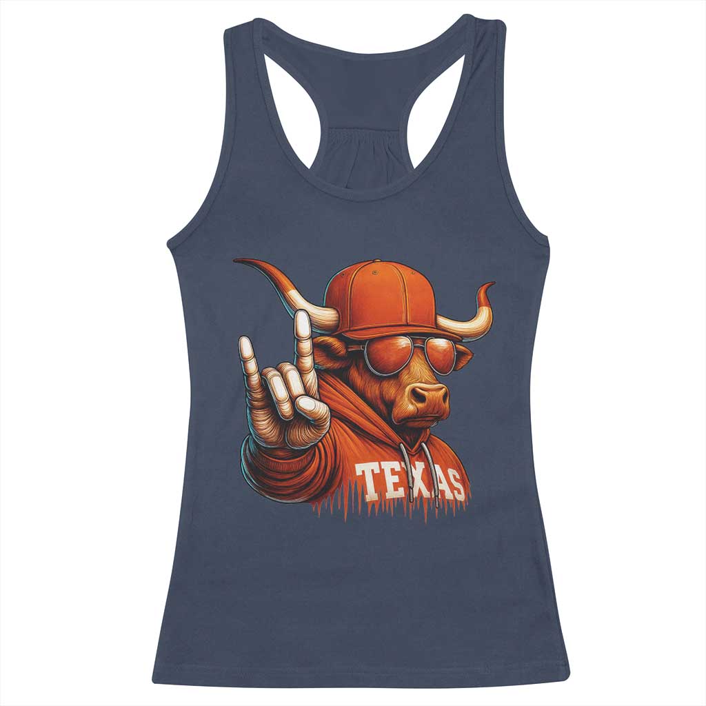 TFL Football Lover Racerback Tank Top Orange Cow Rock Hand Sign TS11 Navy Print Your Wear