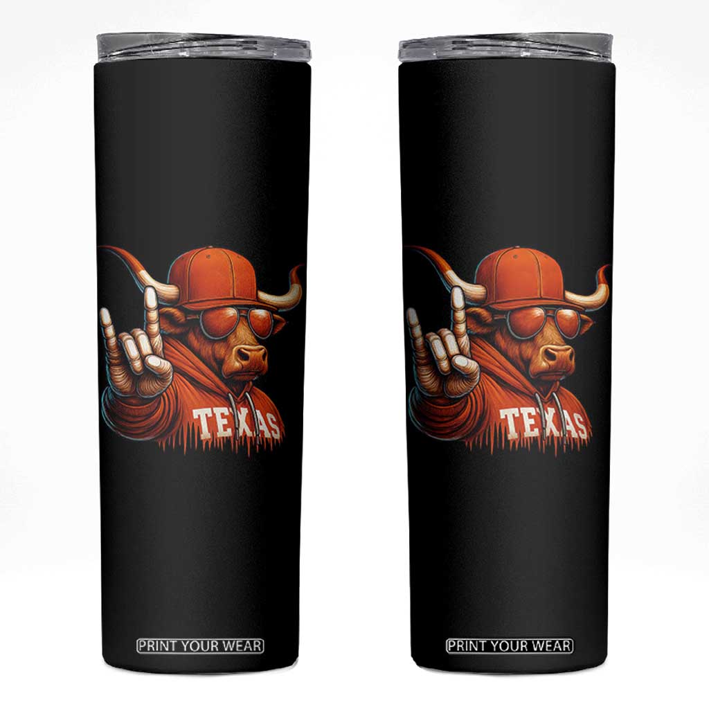 TFL Football Lover Skinny Tumbler Orange Cow Rock Hand Sign TS11 Black Print Your Wear