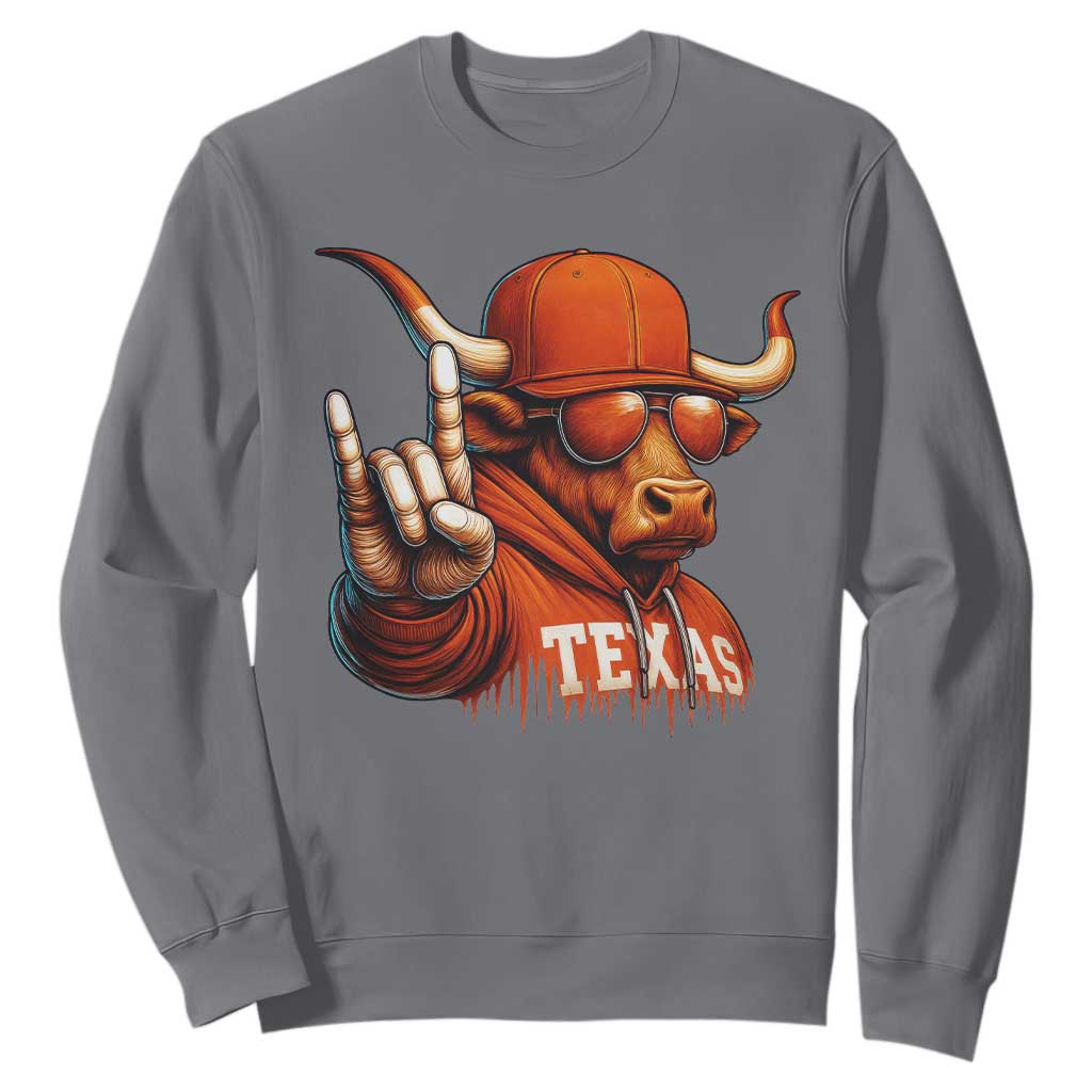 Texas Fan Sweatshirt Orange Longhorns Cow Texas Pride Sport Lover TS11 Charcoal Print Your Wear