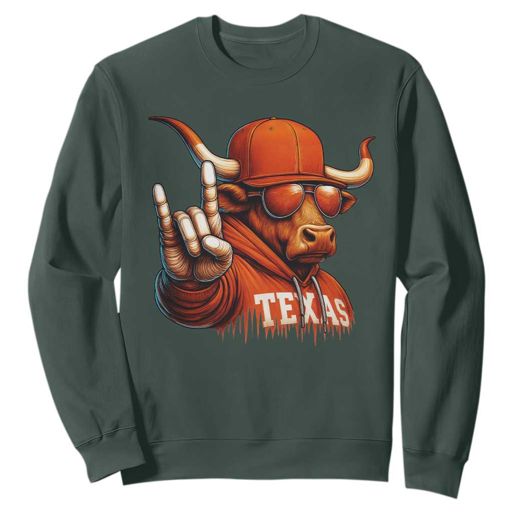 Texas Fan Sweatshirt Orange Longhorns Cow Texas Pride Sport Lover TS11 Dark Forest Green Print Your Wear