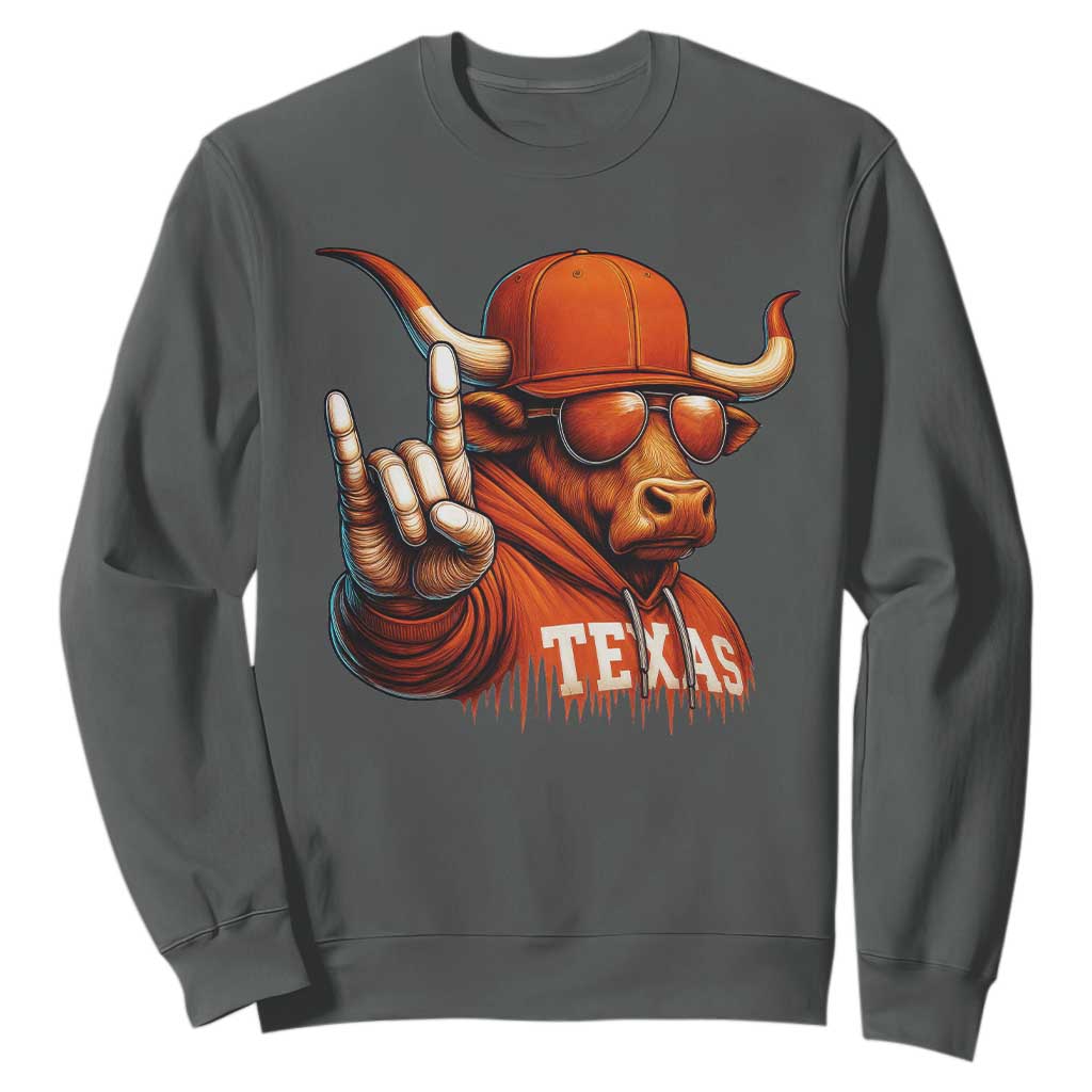 Texas Fan Sweatshirt Orange Longhorns Cow Texas Pride Sport Lover TS11 Dark Heather Print Your Wear