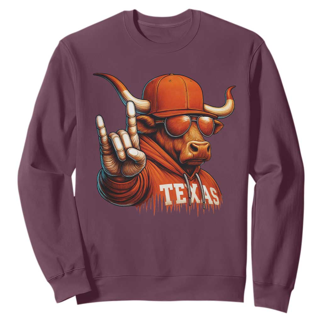 TFL Football Lover Sweatshirt Orange Cow Rock Hand Sign TS11 Maroon Print Your Wear